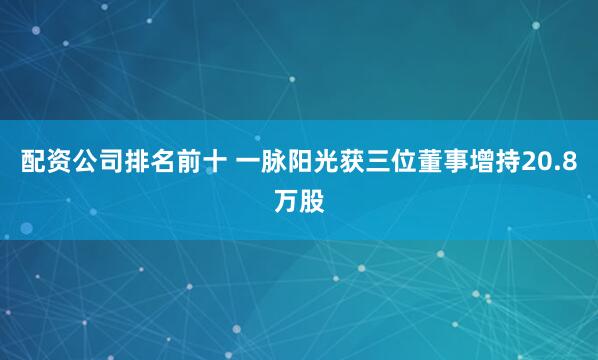 配资公司排名前十 一脉阳光获三位董事增持20.8万股