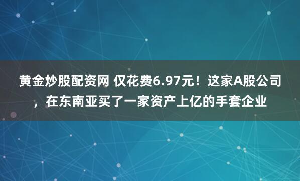 黄金炒股配资网 仅花费6.97元！这家A股公司，在东南亚买了一家资产上亿的手套企业